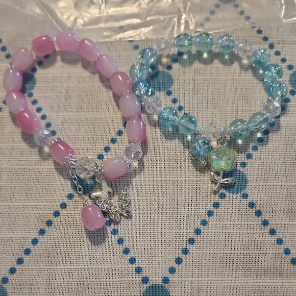 Jewelry - Pink and Blue Beaded Bracelets with Charms